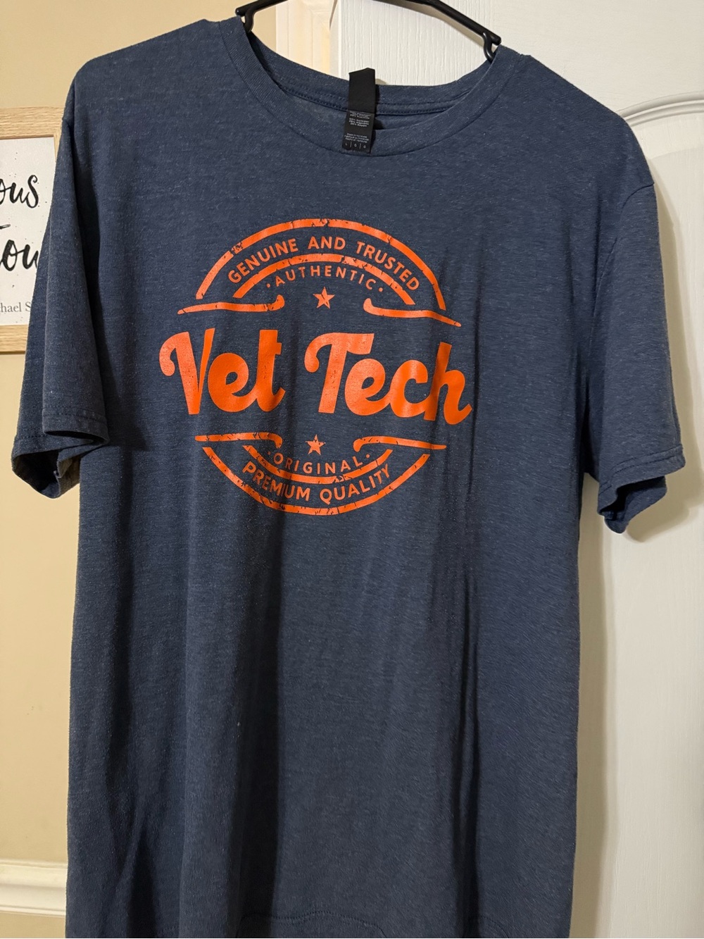 Vet Tech Navy Blue T-Shirt with Orange Logo - Unbranded